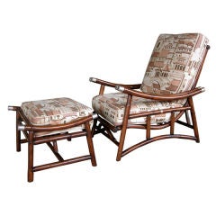 A Stylish &  Large-Scaled American Mid-Century Rattan Armchair with Ottoman in the Chinese Taste