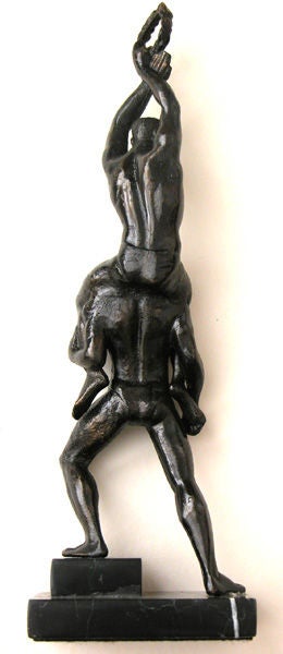 A Spirited German Art Deco Hematite-Iron Figure of Two Athletes