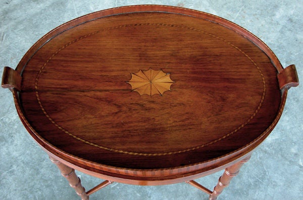 A Handsome English Regency Oval Rosewood Inlaid Tray on Stand