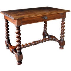 A Handsome French Louis XIII Walnut Single Drawer Side Table