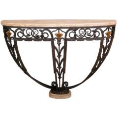 A Graceful French Art Deco Wrought Iron & Gilt Console Table