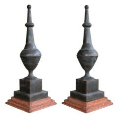 Antique A Large-Scaled Pair of French Baluster-Form Zinc Roof Finials
