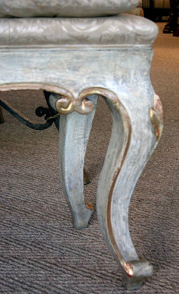 An Elegant Italian Rococo Style Carved Wood Upholstered Bench 1