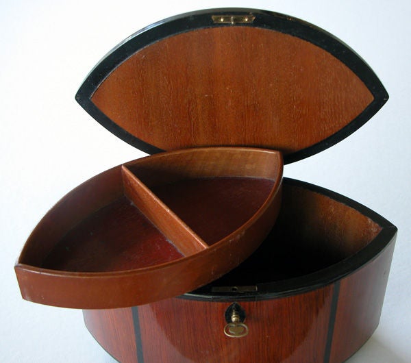 Mid-20th Century A Stylish German Art Deco Mahogany Elliptical-Form Box with Ebony Inlay