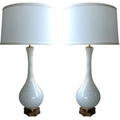 A Stylish Pair of Italian White Art Glass Bottle-Form Lamps A Stylish Pair of Italian White Art Glass Bottle-Form Lamps