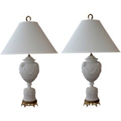 American Wedgwood Style White Bisque Porcelain Baluster-Form Lamps; Kessler 9