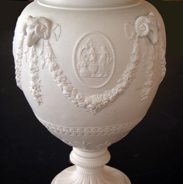 American Wedgwood Style White Bisque Porcelain Baluster-Form Lamps; Kessler In Excellent Condition In San Francisco, CA