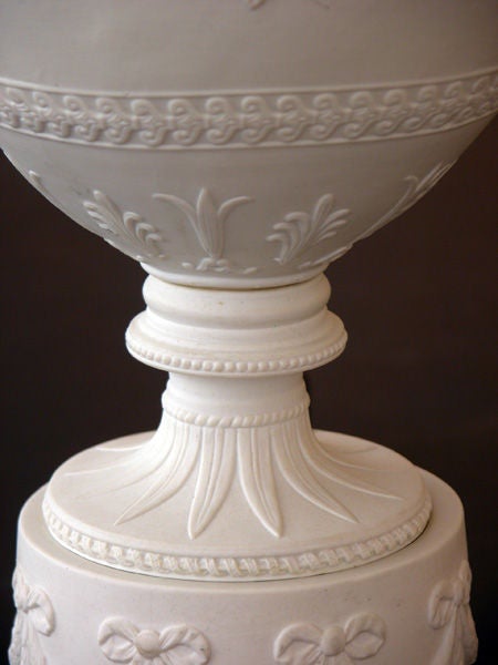 Mid-20th Century American Wedgwood Style White Bisque Porcelain Baluster-Form Lamps; Kessler