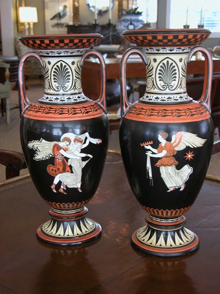 Rare Pair of English Porcelain Urns with Classical Figures; S.A&Co. For Sale 2