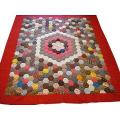 19THC PENNSYLANIA  CALICO CHARM QUILT/ HONEYCOMB W/RED BORDER