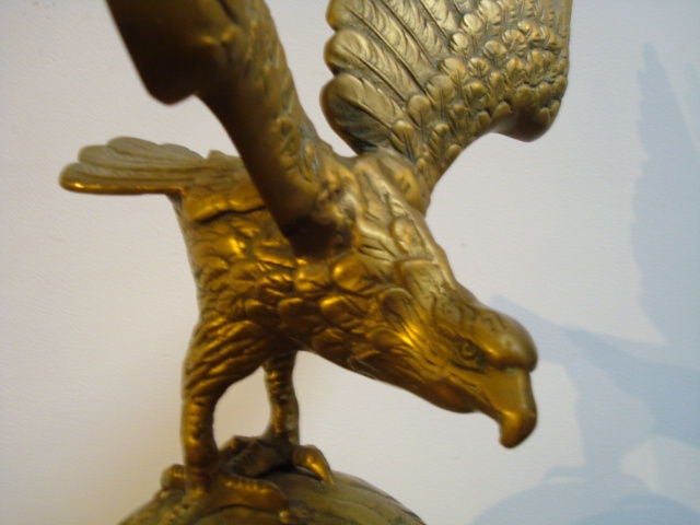 American LATE 19THC LARGE  BRASS EAGLE ON GLOBE FROM A FLAG POST