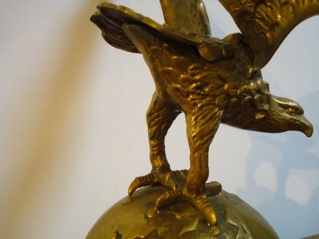LATE 19THC LARGE  BRASS EAGLE ON GLOBE FROM A FLAG POST 1