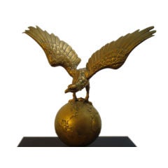 LATE 19THC LARGE  BRASS EAGLE ON GLOBE FROM A FLAG POST