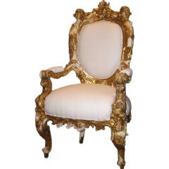 Stunning Early Italian chair with Crusty Giltwood Finish