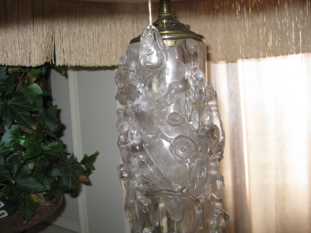 Stunning Early 20th C Carved Rock Crystal Lamp For Sale 3