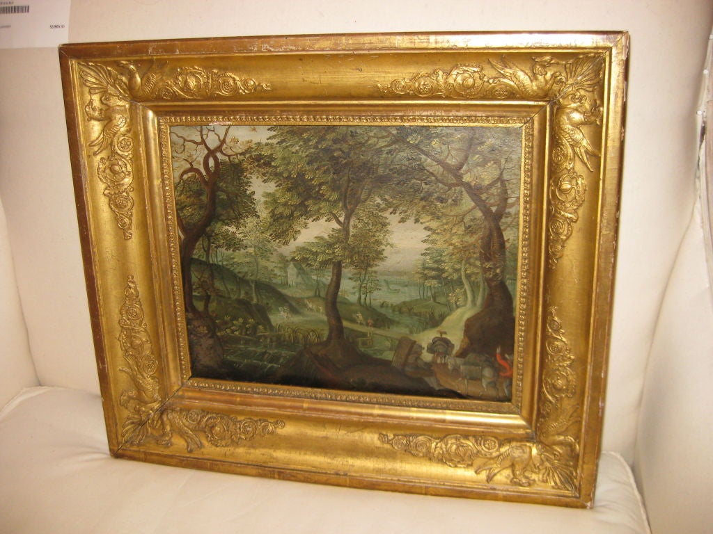 Oil on panel in later early 19th C Frame