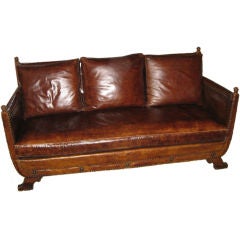 Antique Early 20th C Leather Sofa In the Renaissance Revival Style