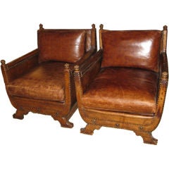 Pair of Renaissance Revival Leather Club Chairs