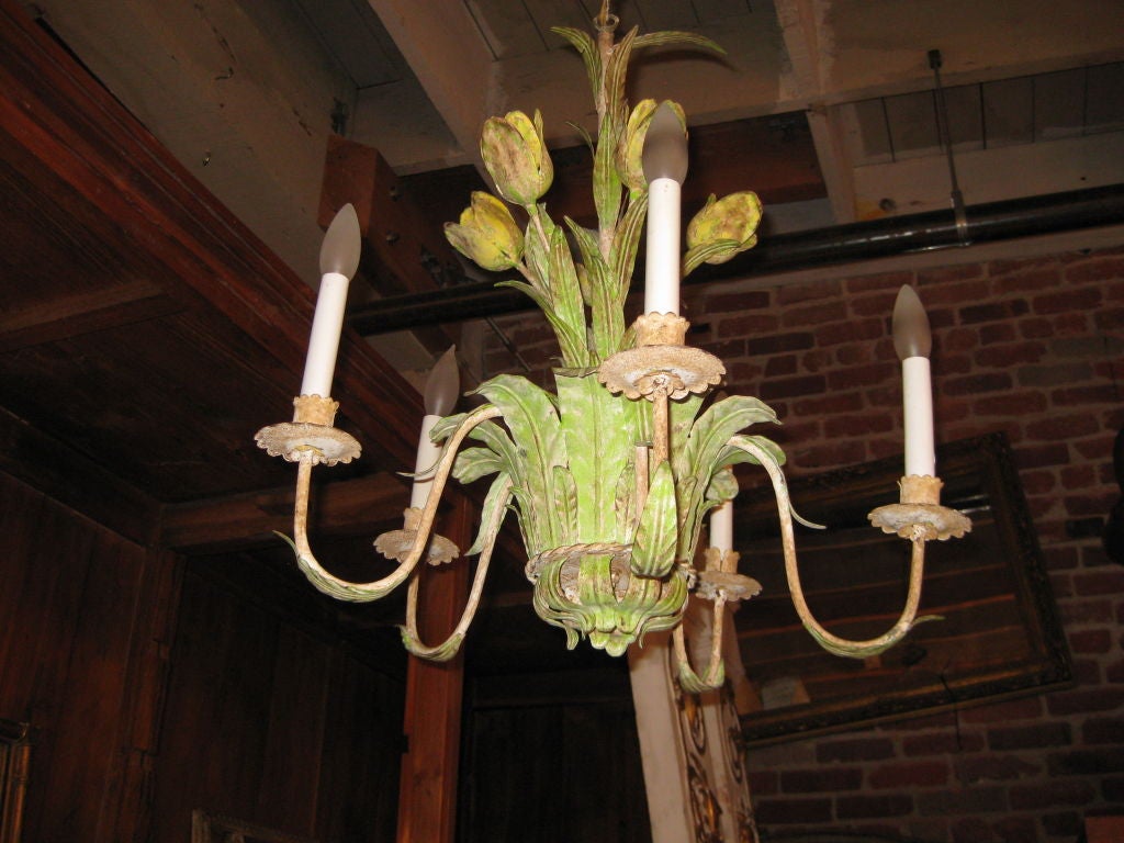 Vintage Painted Tole Floral Chandelier