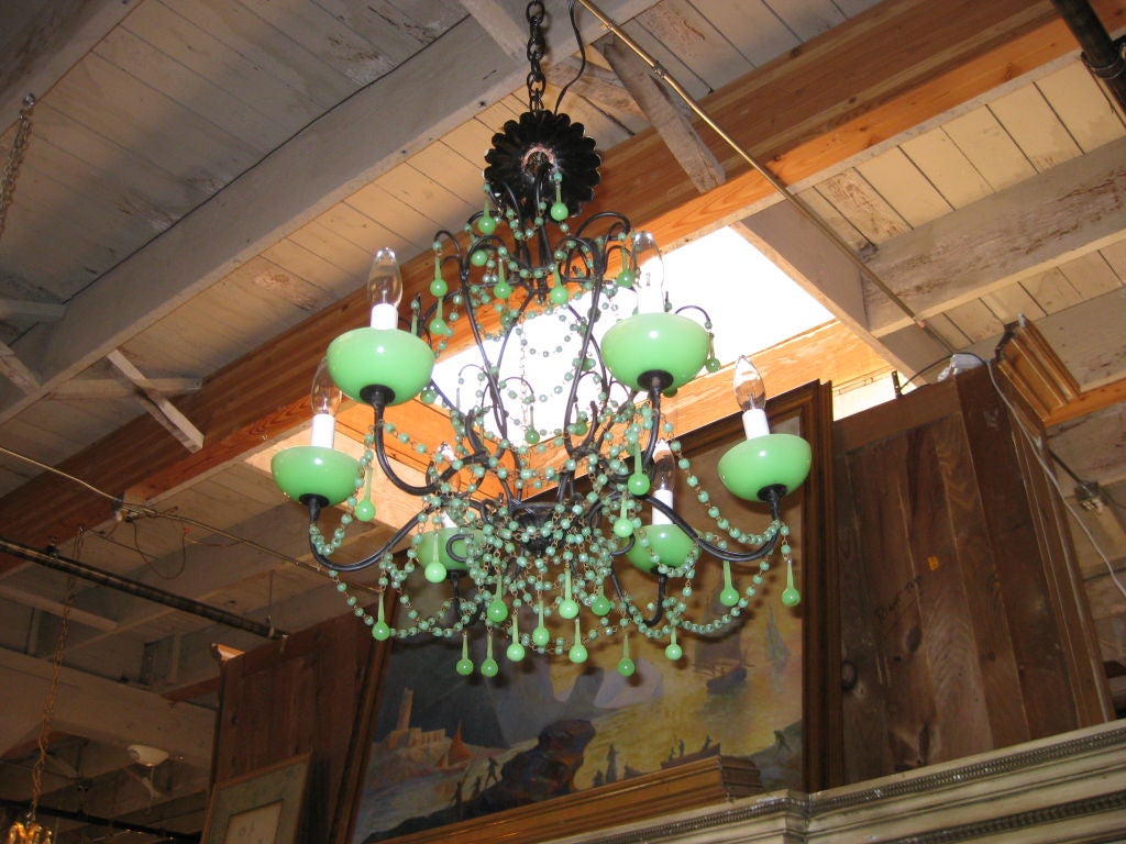 Mid-20th Century Green Opaline Murano Drop  Chandelier For Sale