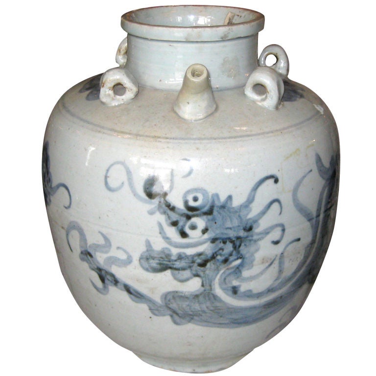 18th C Korean Blue and White Vessel For Sale