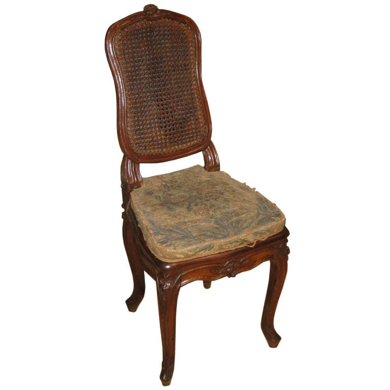 18th C French Walnut Chair with Original Textile For Sale