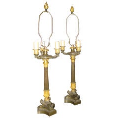 Pair of 19th C Charles X  Bronze Lamps