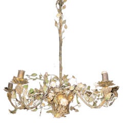 Painted Tole and Porcelain Flower Chandelier