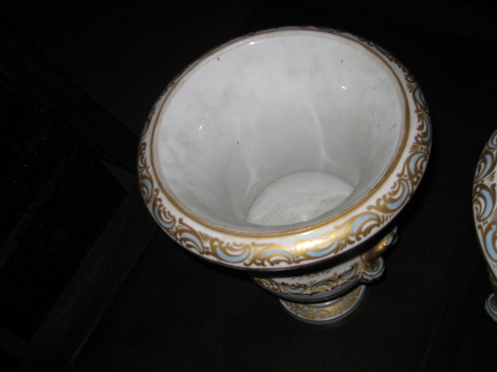 Large Pair of French Porcelain Urns with Birds and Flowers