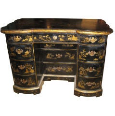 20th C Black Chinoiserie Decorated Desk or Vanity