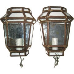 Pair of Vintage Tole and Mirror Wall Sconces