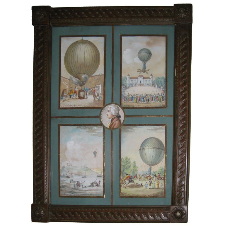 A Fine Suite of Four Watercolors depicting Ballooning For Sale