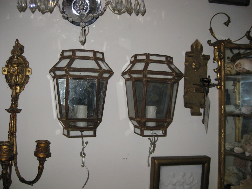 Pair of Vintage Tole and Mirror Wall Sconces