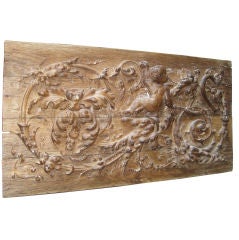Antique French Carved Wood Panel With Cherub