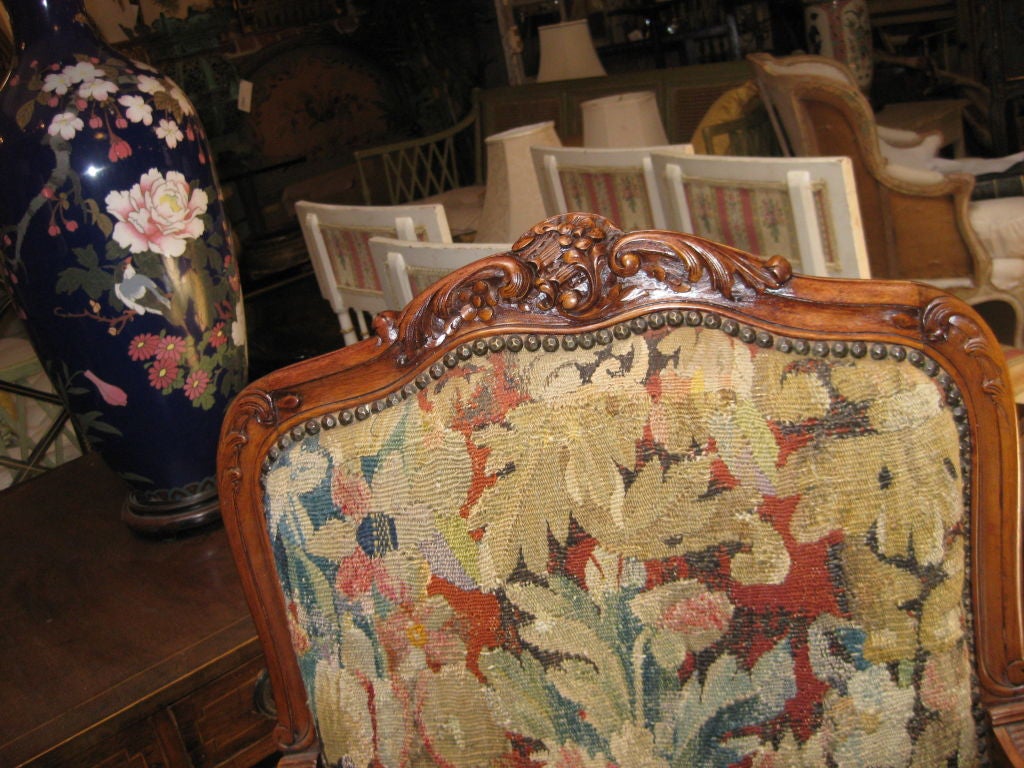 Charming Pair of Tapestry Covered Continental Arm Chairs For Sale 3