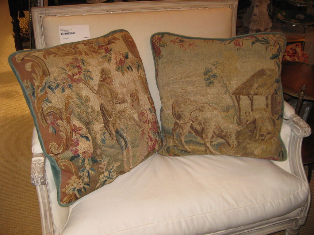 Pair of 18th C Tapestry Pillows