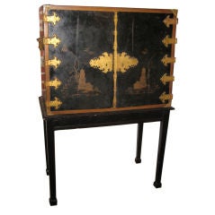Asian Style Black Lacquered Cabinet on Stand