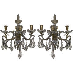 Pair of 19th C Classical Crystal and Ormolu Sconces