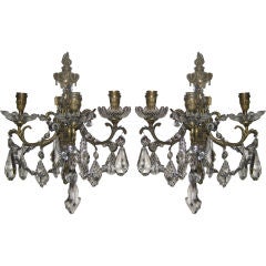 Pair of 19th C Classical Crystal and Ormolu Sconces