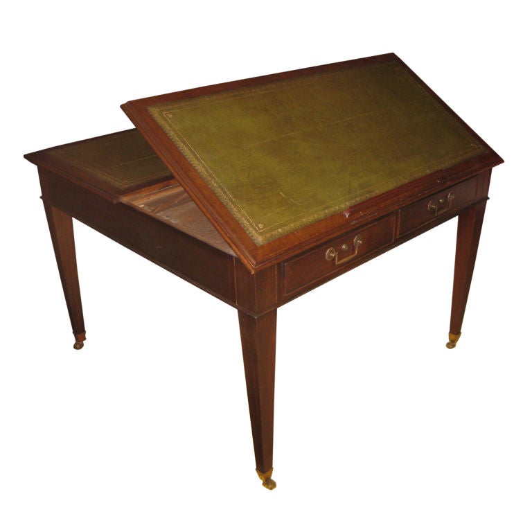 Unusual English Leather Partners  Desk for Reading or Drafting For Sale