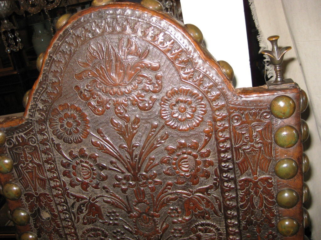 18th Century and Earlier Pair of 18th C Portuguese High Back Chairs In Leather