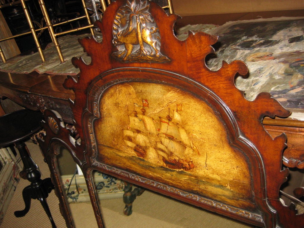 Unusual George III over Mantel Mirror with Nautical Painting