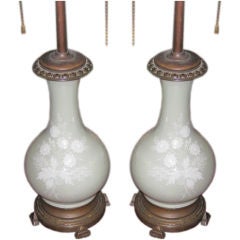Small Pair of Antique French Pate-Sur-Pate Lamp Bases