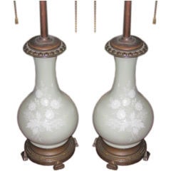 Small Pair of Antique French Pate-Sur-Pate Lamp Bases