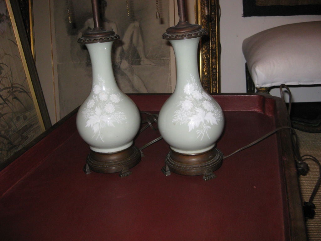 Small Pair of Antique French Pate-Sur-Pate Lamp Bases