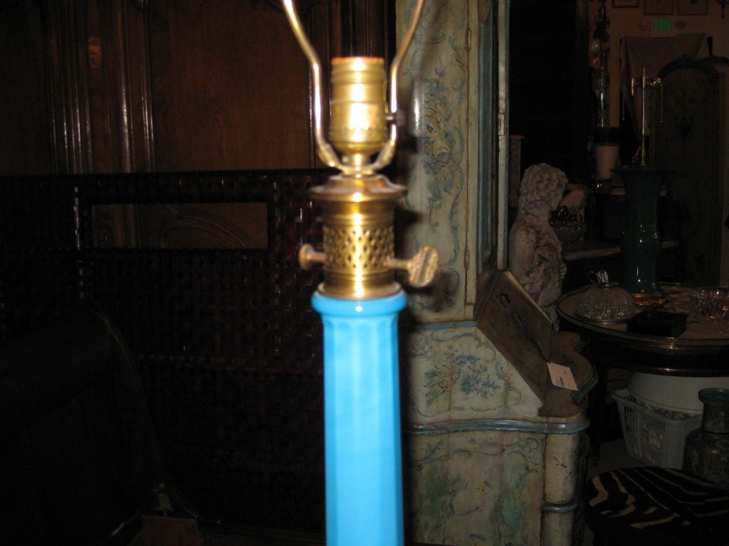 Mid-20th Century Large Blue Italian Opaline Glass Lamp For Sale