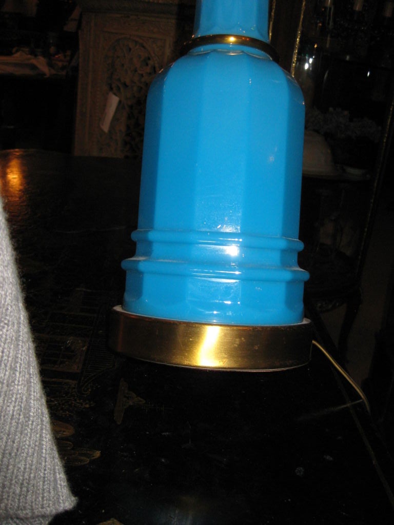 Large Blue Italian Opaline Glass Lamp For Sale 1
