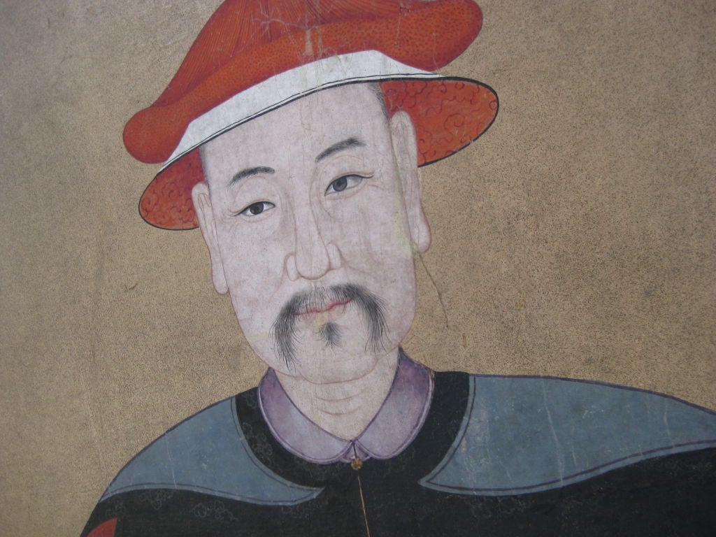 fine ancestoral painting of a man --this is on paper which has been canvase backed and has wood stretchers