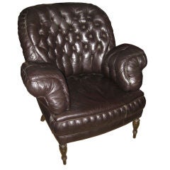 Antique Turkish Style Tufted Black Leather Chair