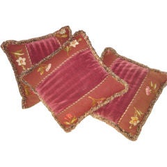 Set Of Three Antique Textile Fragment Pillows